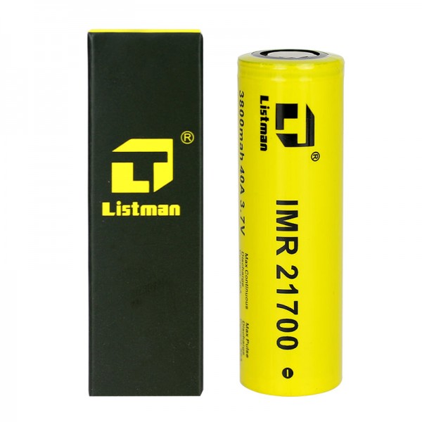 2pcs Listman IMR 21700 3800mAh 40A Flat Top Li-ion Rechargeable Batter